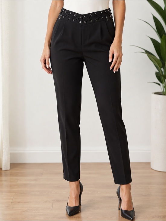 Hope & Harlow Pants - Hope & Harlow Black Trousers with Lacing Waist Detail